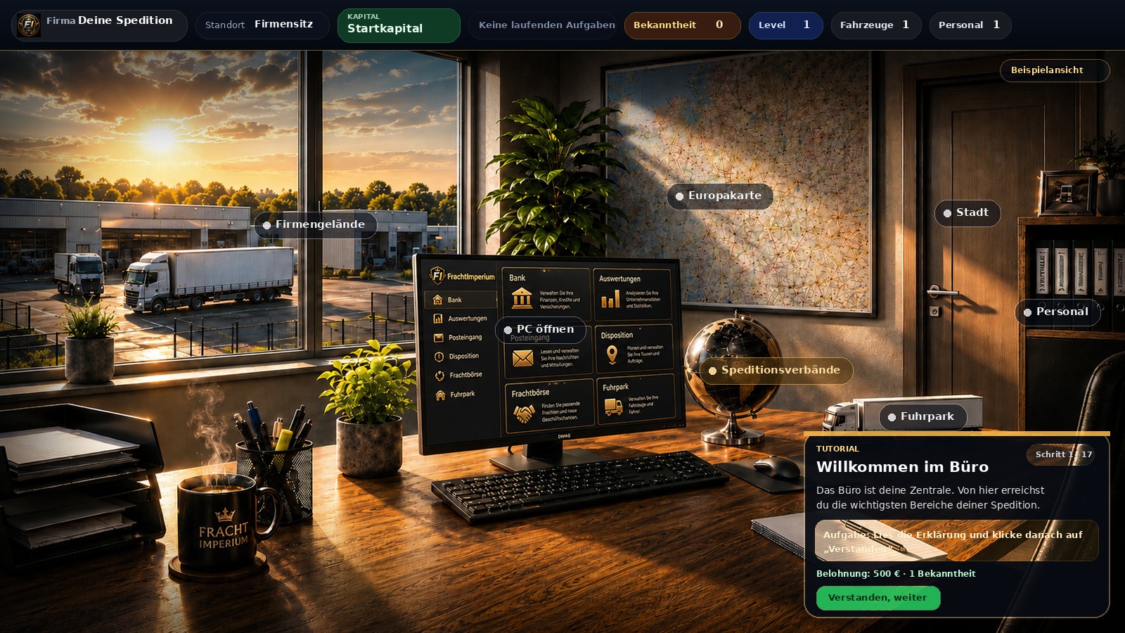 Beispielansicht des Büros nach dem ersten Login